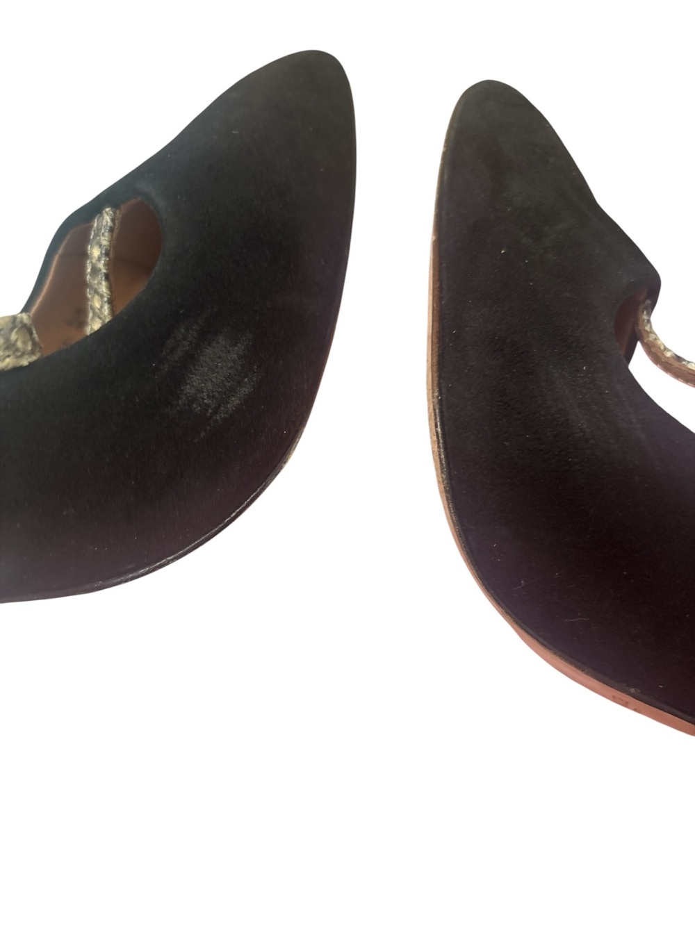 Coach Fulton Black Suede Pointed-Toe Heels with Snake-Print T-Strap - Picture 5 of 5
